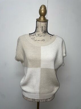 moon & madison Cream Short-Sleeve Waffle Knit Sweater